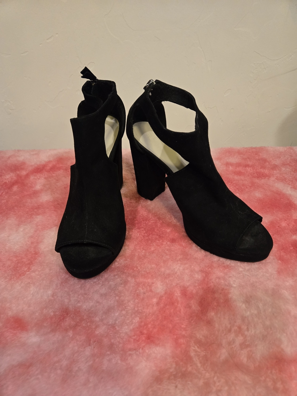 H&M Black Suede Open-Toe Block Heel Sandals
